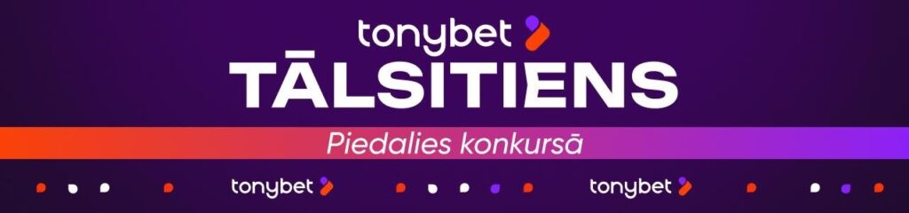 "Tonybet Tālsitiens" konkursa reklāmas baneris, kas aicina laimēt 5000€ par precīzu futbola sitienu